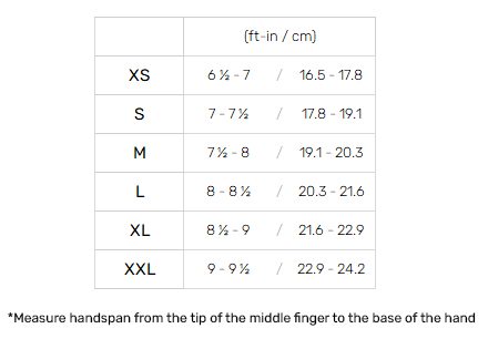 Mystic Gloves 22 0 Size Chart