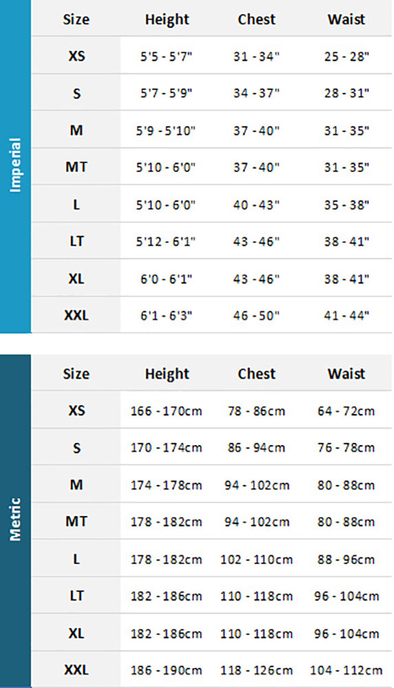 Palm Mens Wetsuits 19 Mens Size Chart