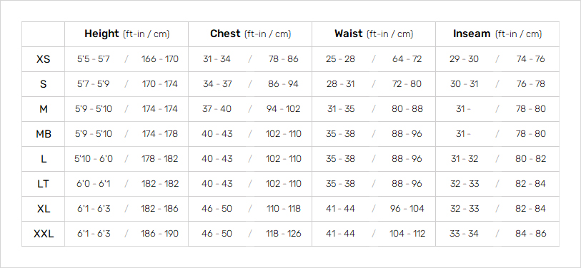 Palm Mens Drysuits 19 Mens Size Chart